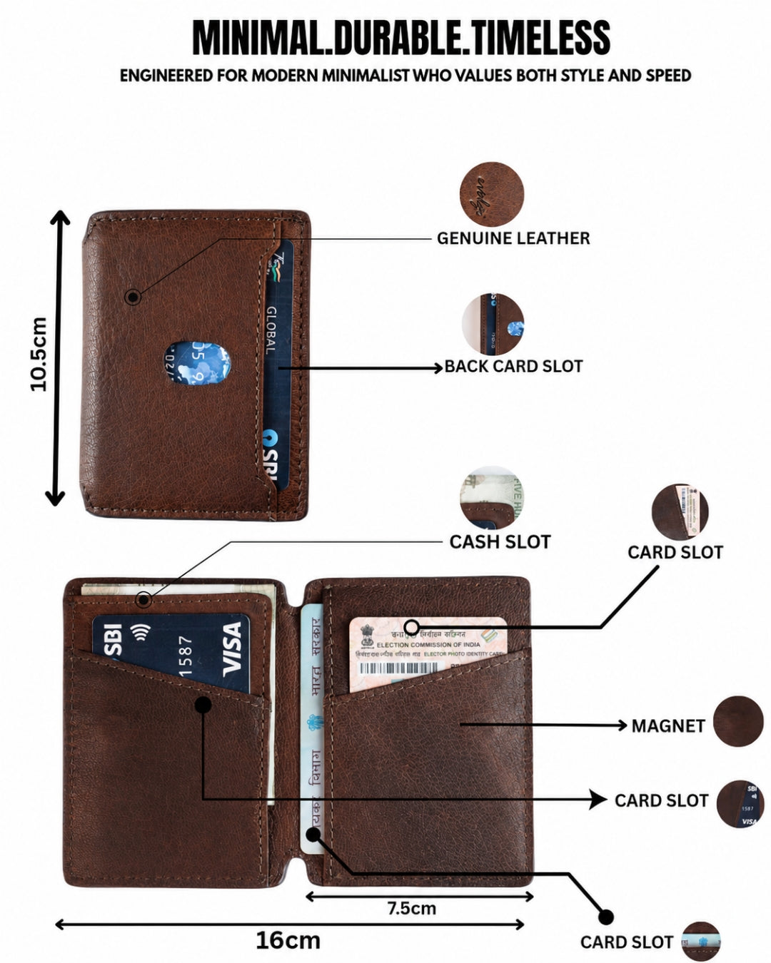 The evalgo® Snap — Full Grain Leather Slim Magnetic Wallet - RFID protected