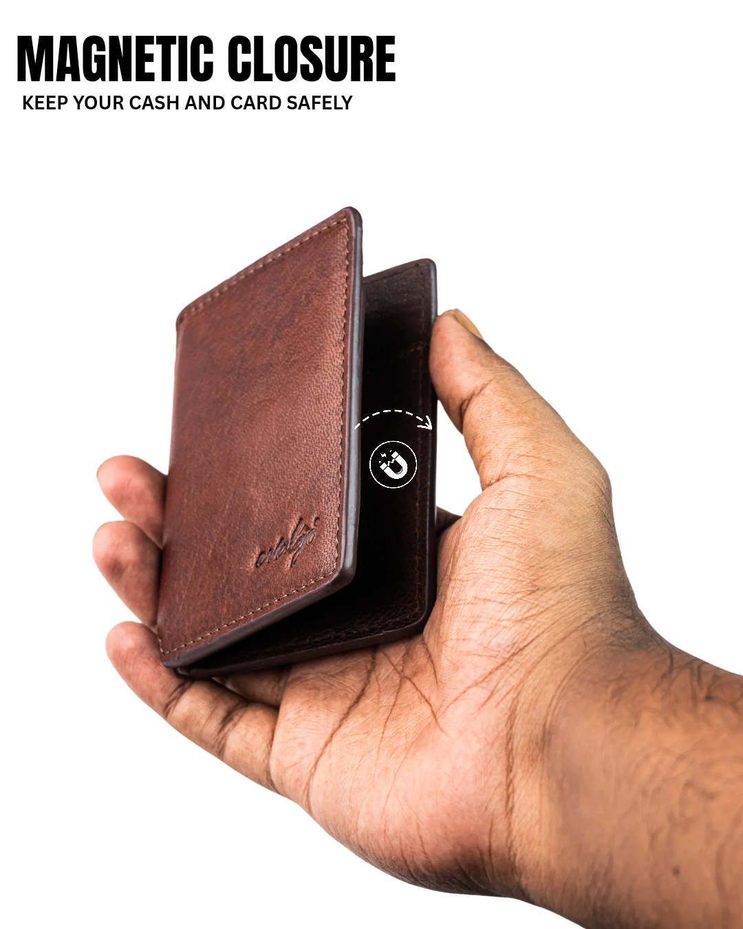 The evalgo® Snap — Full Grain Leather Slim Magnetic Wallet - RFID protected