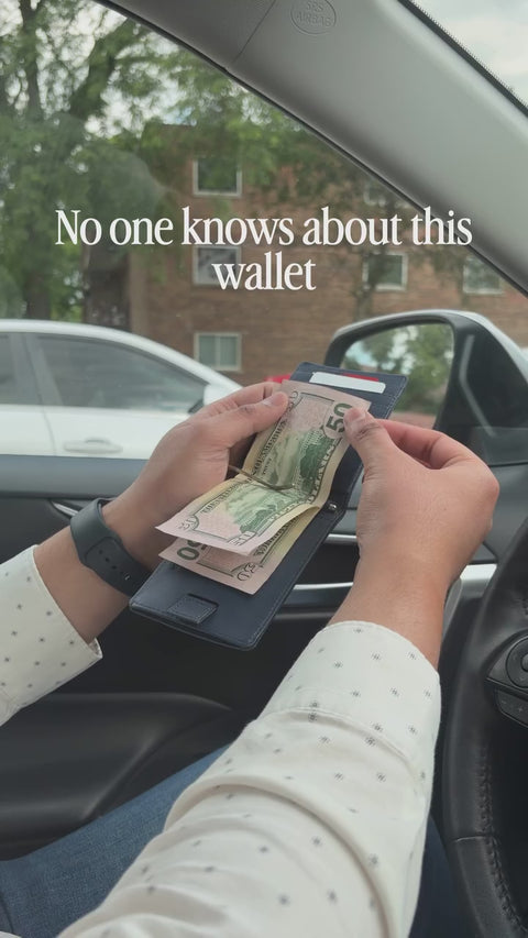 Money Clip Leather Wallet Navy Blue